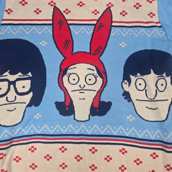Bobs Burgers Small Knit Christmas Sweater With Louise Tina Gene Faces Long Sleev - Picture 1 of 7